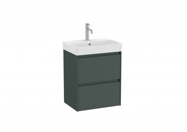 Roca Ona Unik Compact 500mm Basin & Matt Green Unit (2 Drawers)