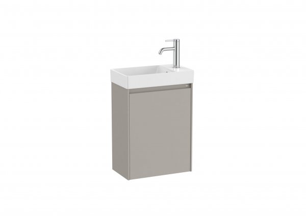 Roca Ona Unik Compact 450mm Right Hand Basin & Matt Sand Grey Unit (1 Door)