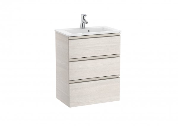 Roca The Gap Compact 600mm 3 Drawer Vanity Unit with Basin - Nordic Ash
