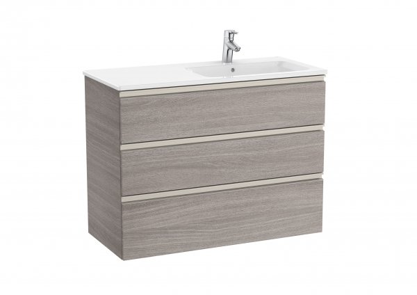 Roca The Gap City Oak 1000mm 3 Drawer Vanity Unit with Right Handed Basin