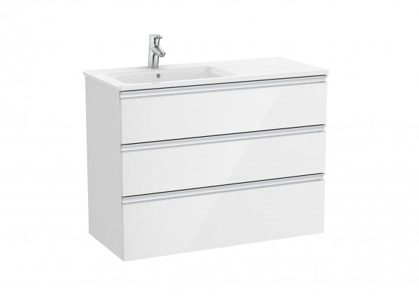 Roca The Gap Gloss White 1000mm 3 Drawer Vanity Unit with Left Handed Basin