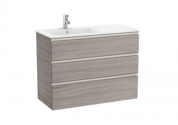 Roca The Gap City Oak 1000mm 3 Drawer Vanity Unit with Left Handed Basin