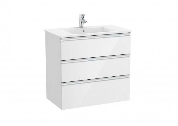 Roca The Gap Gloss White 800mm 3 Drawer Vanity Unit with Basin