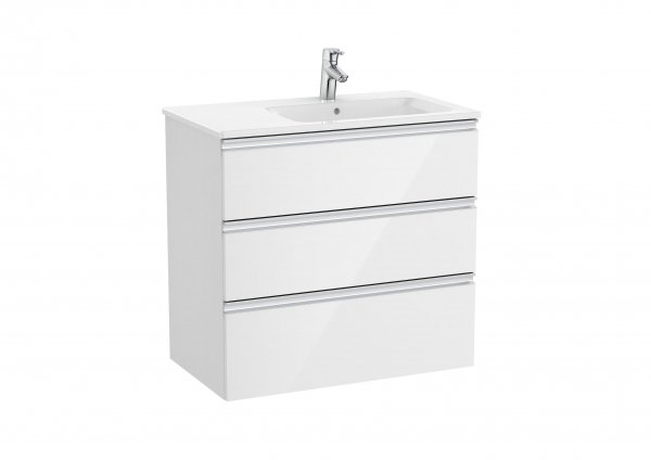 Roca The Gap Gloss White 800mm 3 Drawer Vanity Unit with Right Handed Basin