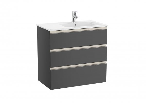 Roca The Gap Anthracite Grey 800mm 3 Drawer Vanity Unit with Right Handed Basin