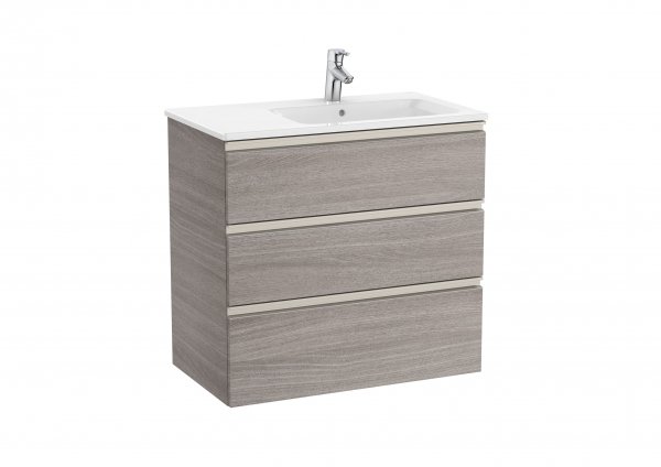 Roca The Gap City Oak 800mm 3 Drawer Vanity Unit with Right Handed Basin