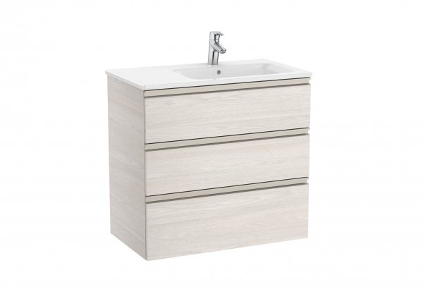 Roca The Gap Nordic Ash 800mm 3 Drawer Vanity Unit with Right Handed Basin