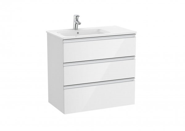 Roca The Gap Gloss White 800mm 3 Drawer Vanity Unit with Left Handed Basin