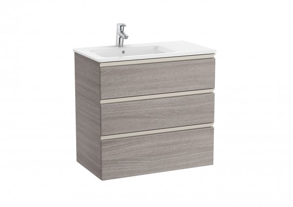 Roca The Gap City Oak 800mm 3 Drawer Vanity Unit with Left Handed Basin