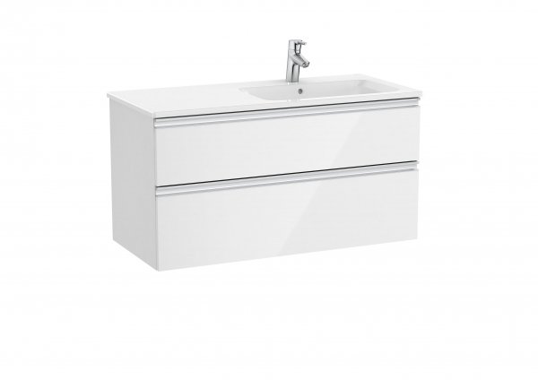 Roca The Gap Gloss White 1000mm 2 Drawer Wall Hung Vanity Unit with Right Handed Basin