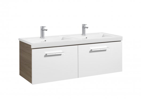 Roca Prisma Gloss White & Textured Ash 1200mm Double Basin & Unit with 2 Drawers