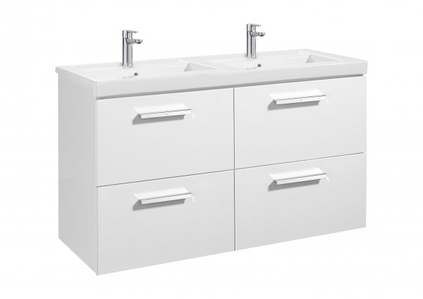 Roca Prisma Gloss White 1200mm Double Basin & Unit with 4 Drawers