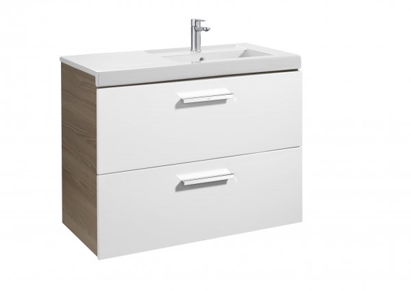 Roca Prisma Gloss White & Textured Ash 900mm Basin & Unit with 2 Drawers - Right Hand