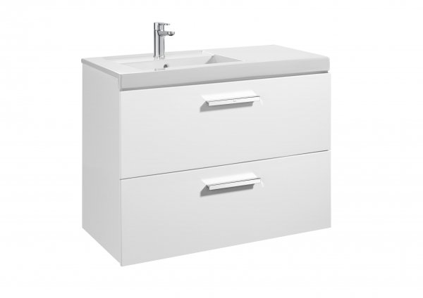 Roca Prisma Gloss White 900mm Basin & Unit with 2 Drawers - Left Hand