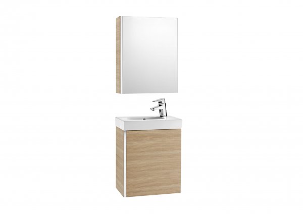 Roca Mini Textured Oak Vanity Unit & Basin with Mirrored Cabinet