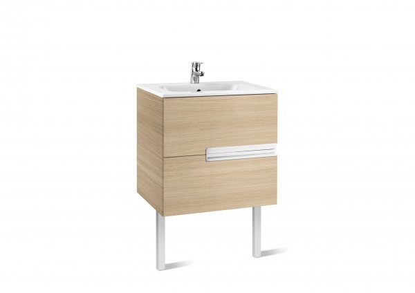 Roca Victoria-N Textured Oak 600mm Square Basin & Unit with 2 Drawers