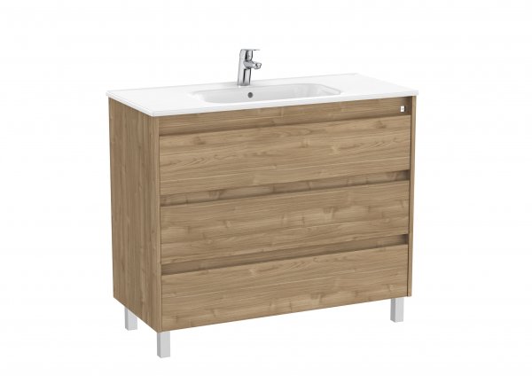 Roca Tenet Walnut 1000 x 460mm 3 Drawer Vanity Unit and Basin with Legs