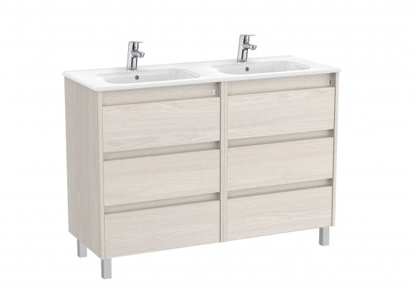 Roca Tenet Nordic Ash 1200 x 460mm Double Basin 6 Drawer Vanity Unit with Legs