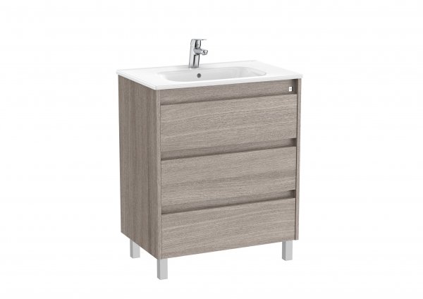 Roca Tenet City Oak 700 x 460mm 3 Drawer Vanity Unit and Basin with Legs