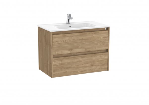 Roca Tenet Walnut 700 x 460mm 2 Drawer Vanity Unit and Basin Pack