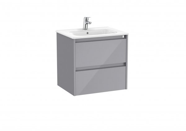 Roca Tenet Glossy Grey 600 x 460mm 2 Drawer Vanity Unit and Basin