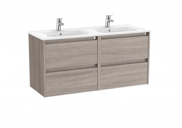 Roca Tenet City Oak 1200 x 460mm Double Basin 4 Drawer Vanity Unit