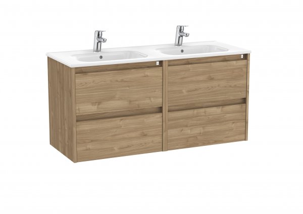 Roca Tenet Walnut 1200 x 460mm Double Basin 4 Drawer Vanity Unit