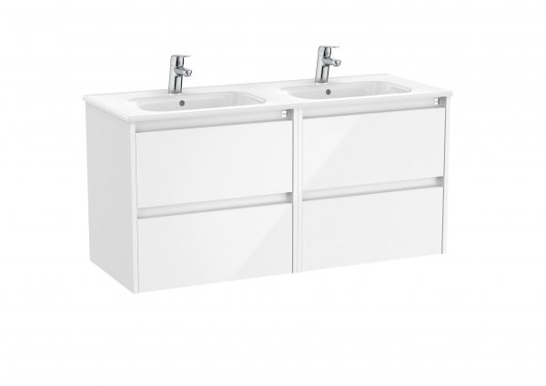 Roca Tenet Glossy White 1200 x 460mm Double Basin 4 Drawer Vanity Unit