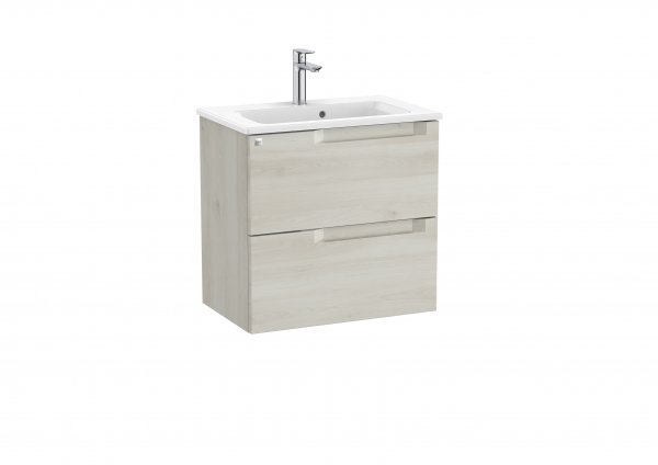 Roca Aleyda Compact White Wood 600mm 2 Drawer Vanity Unit & Basin