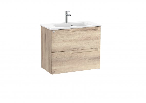 Roca Aleyda Compact Beige Wood 700mm 2 Drawer Vanity Unit & Basin