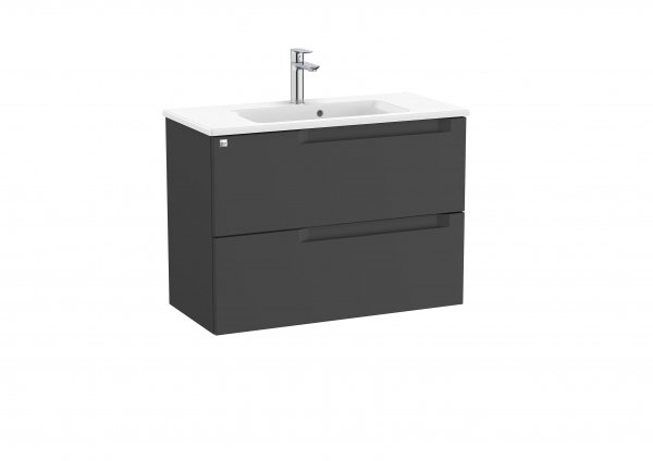 Roca Aleyda Compact Matt Black 800mm 2 Drawer Vanity Unit & Basin