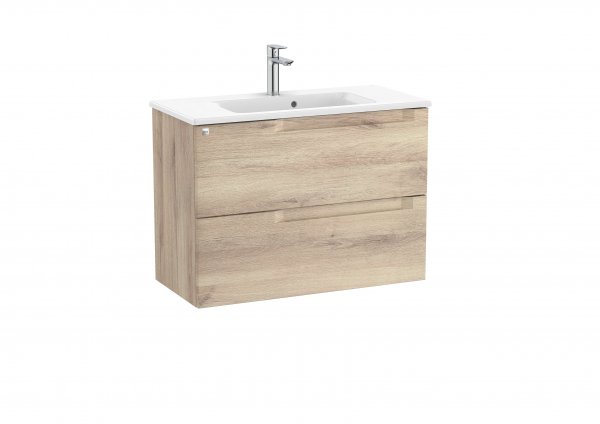 Roca Aleyda Compact Beige Wood 800mm 2 Drawer Vanity Unit & Basin