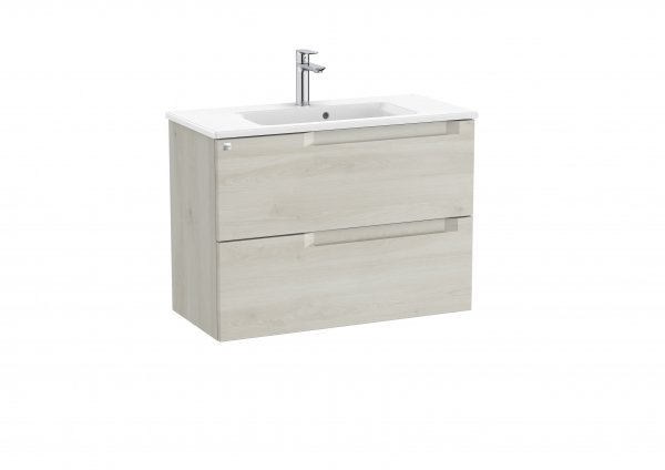 Roca Aleyda Compact White Wood 800mm 2 Drawer Vanity Unit & Basin