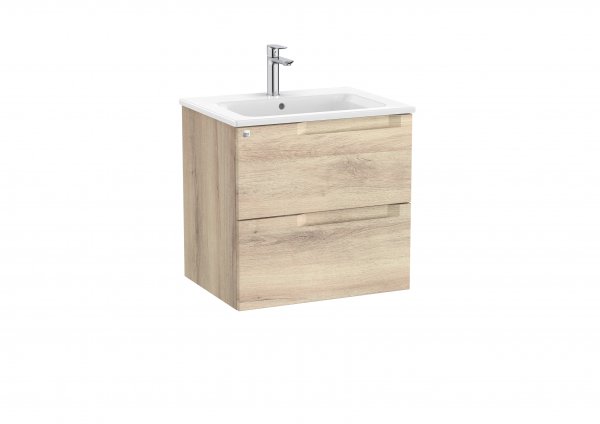 Roca Aleyda Beige Wood 600mm 2 Drawer Vanity Unit & Basin