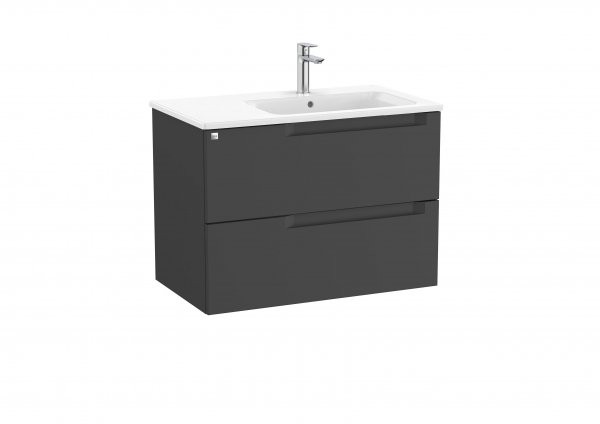 Roca Aleyda Matt Black 800mm 2 Drawer Vanity Unit & Right Hand Basin