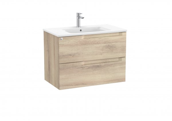 Roca Aleyda Beige Wood 800mm 2 Drawer Vanity Unit & Basin