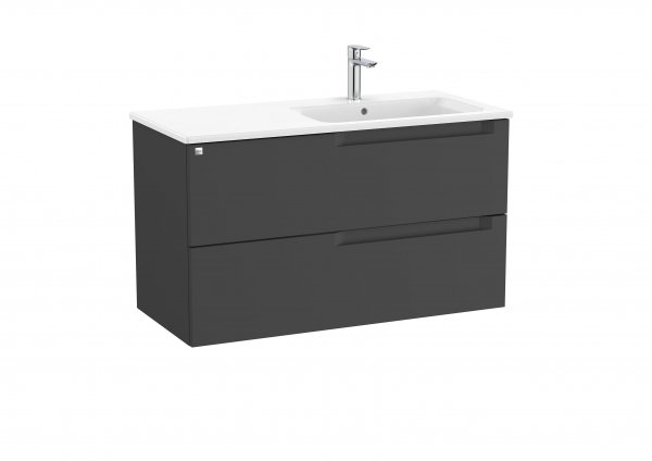 Roca Aleyda Matt Black 1000mm 2 Drawer Vanity Unit & Right Hand Basin