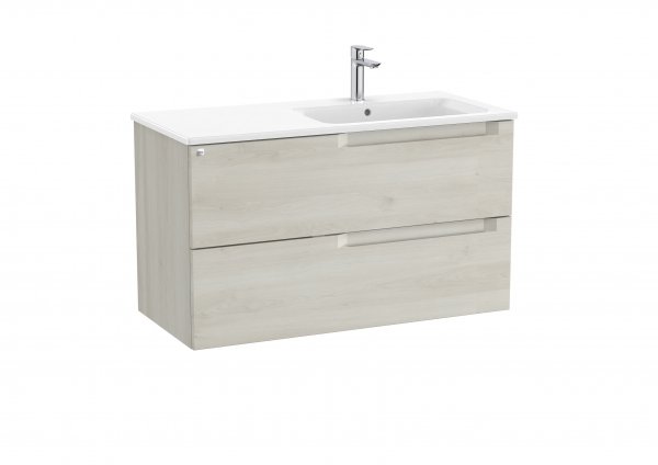 Roca Aleyda White Wood 1000mm 2 Drawer Vanity Unit & Right Hand Basin