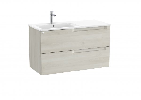 Roca Aleyda White Wood 1000mm 2 Drawer Vanity Unit & Left Hand Basin