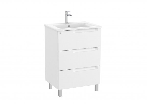 Roca Aleyda Matt White 600mm 3 Drawer Vanity Unit & Basin with Legs