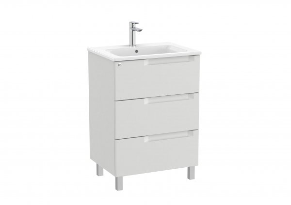 Roca Aleyda Pebble Grey 600mm 3 Drawer Vanity Unit & Basin with Legs