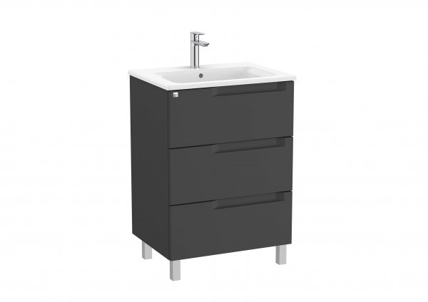 Roca Aleyda Matt Black 600mm 3 Drawer Vanity Unit & Basin with Legs