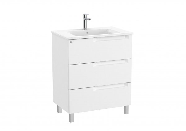 Roca Aleyda Matt White 700mm 3 Drawer Vanity Unit & Basin with Legs
