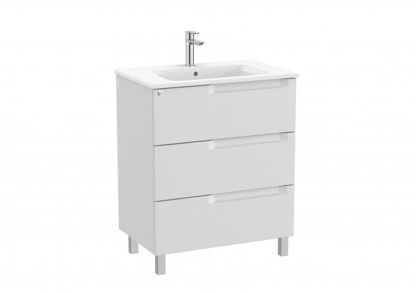 Roca Aleyda Pebble Grey 700mm 3 Drawer Vanity Unit & Basin with Legs