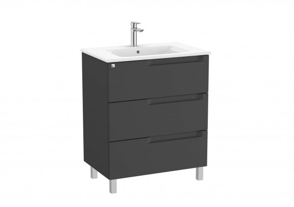 Roca Aleyda Matt Black 700mm 3 Drawer Vanity Unit & Basin with Legs