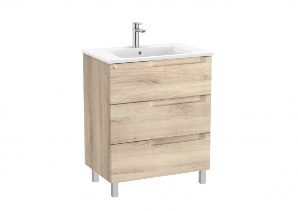 Roca Aleyda Beige Wood 700mm 3 Drawer Vanity Unit & Basin with Legs