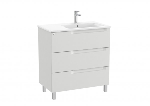 Roca Aleyda Pebble Grey 800mm 3 Drawer Vanity Unit & Right Hand Basin with Legs