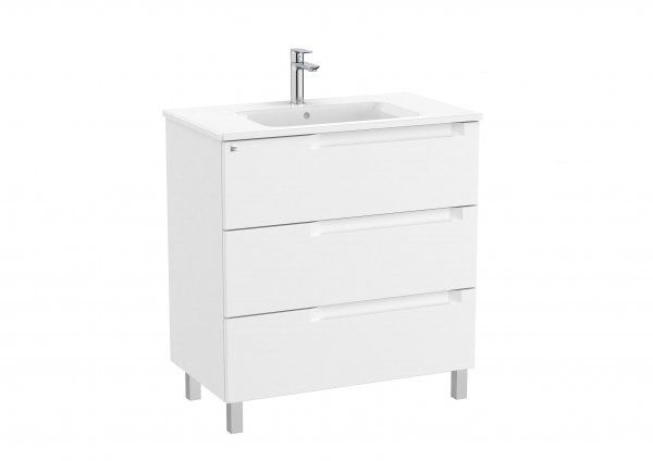 Roca Aleyda Matt White 800mm 3 Drawer Vanity Unit & Basin with Legs