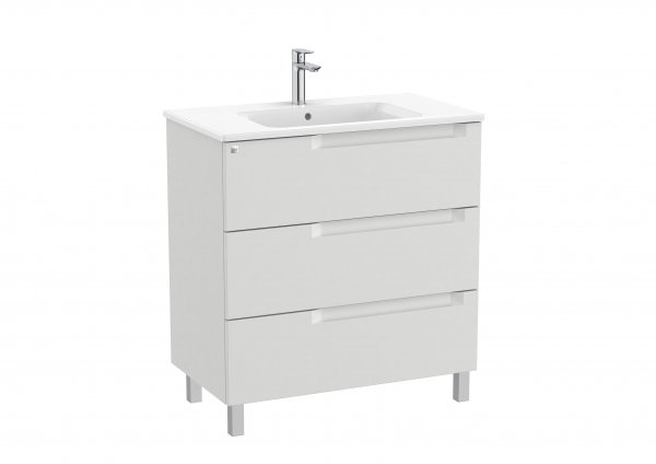 Roca Aleyda Pebble Grey 800mm 3 Drawer Vanity Unit & Basin with Legs