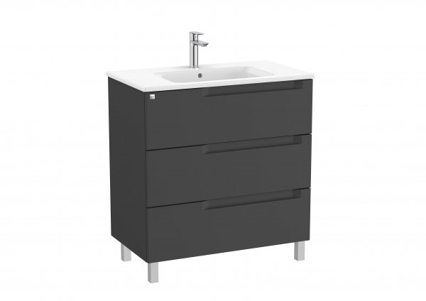 Roca Aleyda Matt Black 800mm 3 Drawer Vanity Unit & Basin with Legs